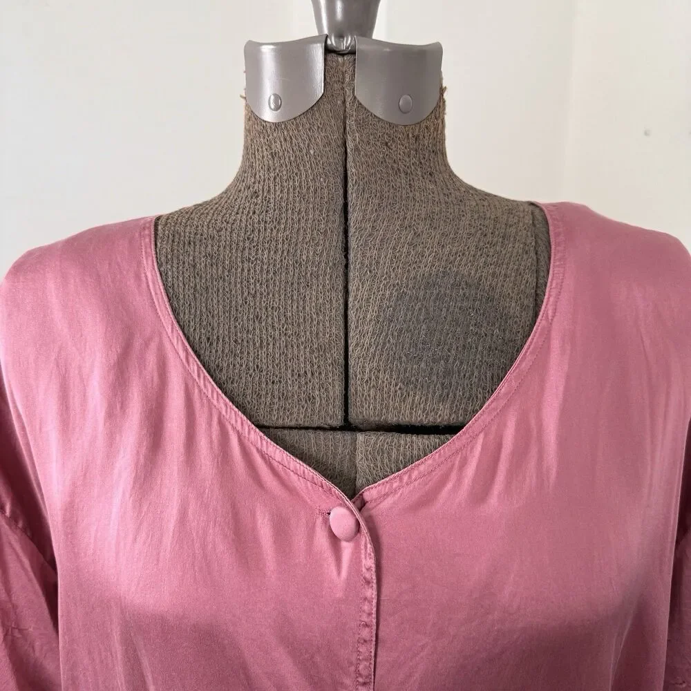 Vintage 90s Victorias Secret Gold Label 100% Silk Mauve Sleep Shirt Size Large - Picture 3 of 10